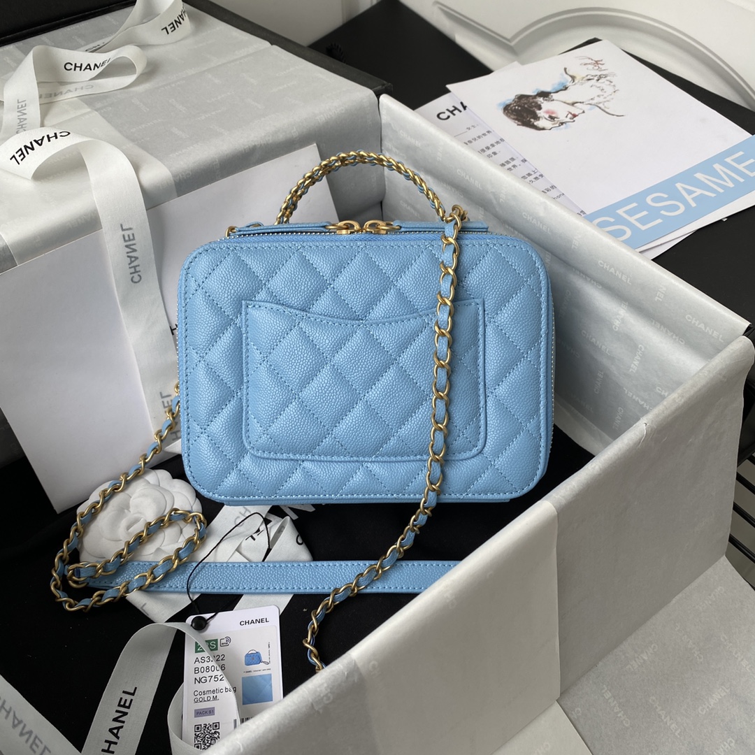 Chanel Camera Bag Blue Caviar Leather With Gold Hardware AP3222