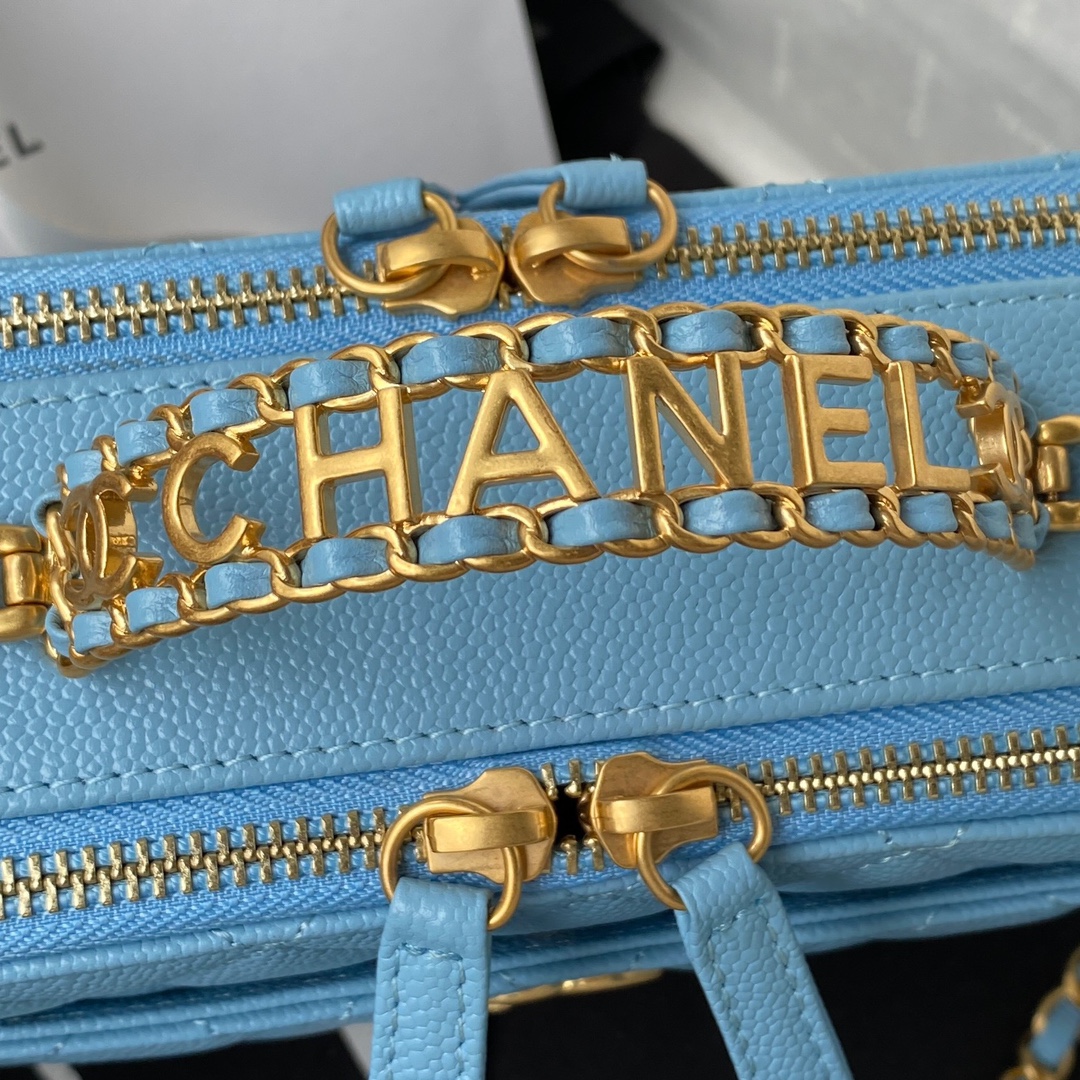 Chanel Camera Bag Blue Caviar Leather With Gold Hardware AP3222