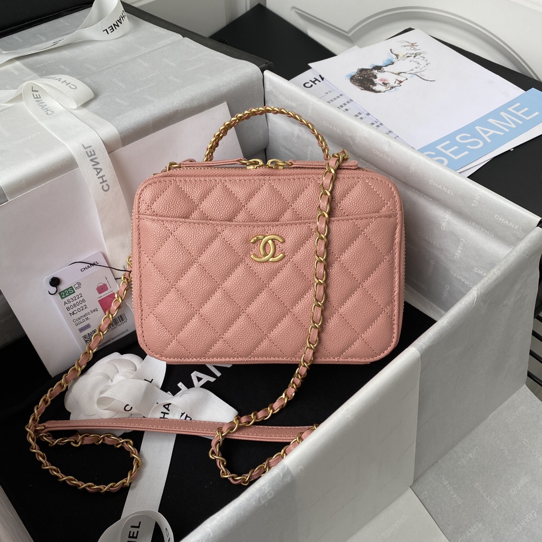 Chanel Camera Bag Pink Caviar Leather With Gold Hardware AP3222