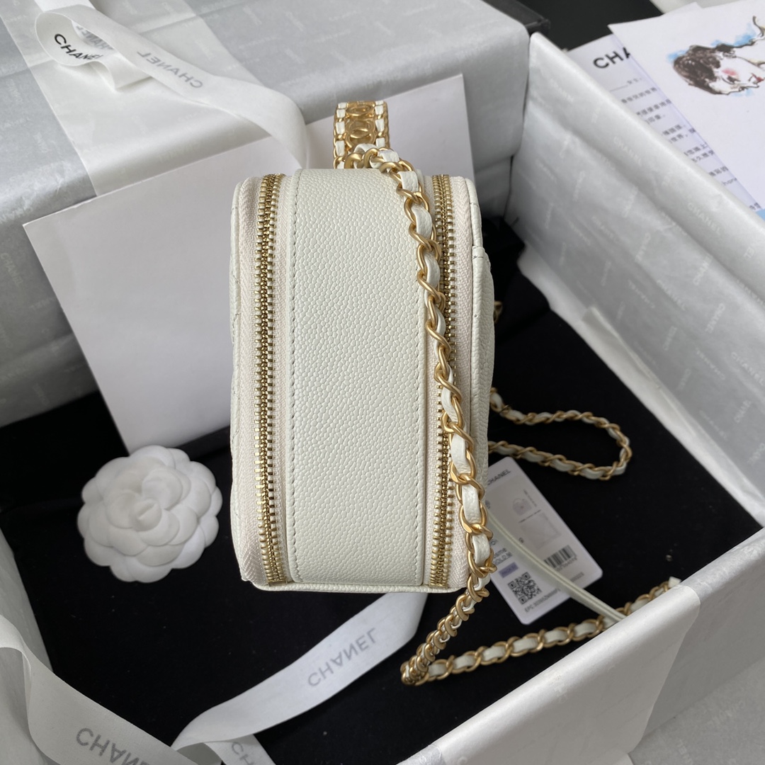 Chanel Camera Bag White Caviar Leather With Gold Hardware AP3222