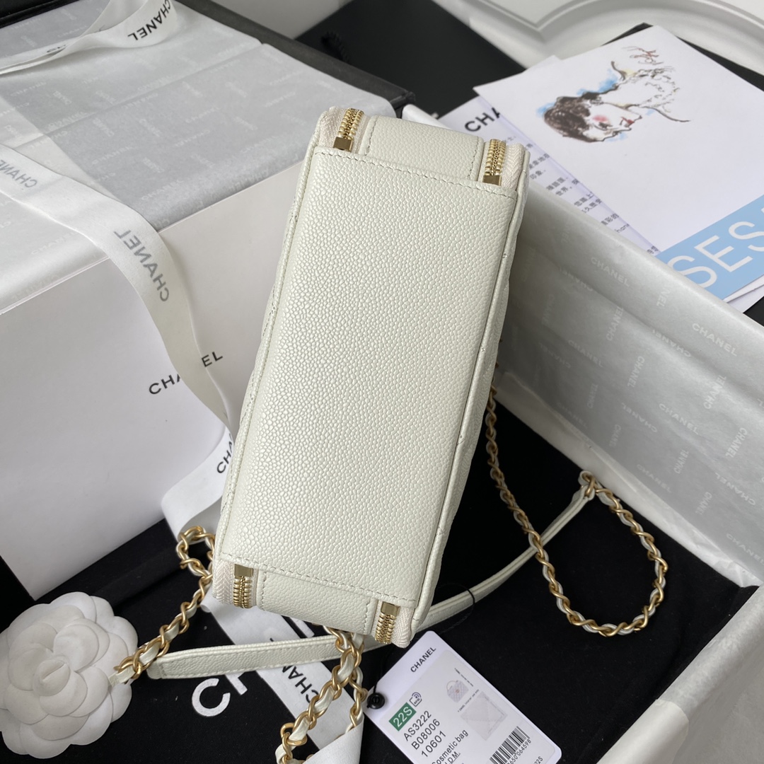 Chanel Camera Bag White Caviar Leather With Gold Hardware AP3222