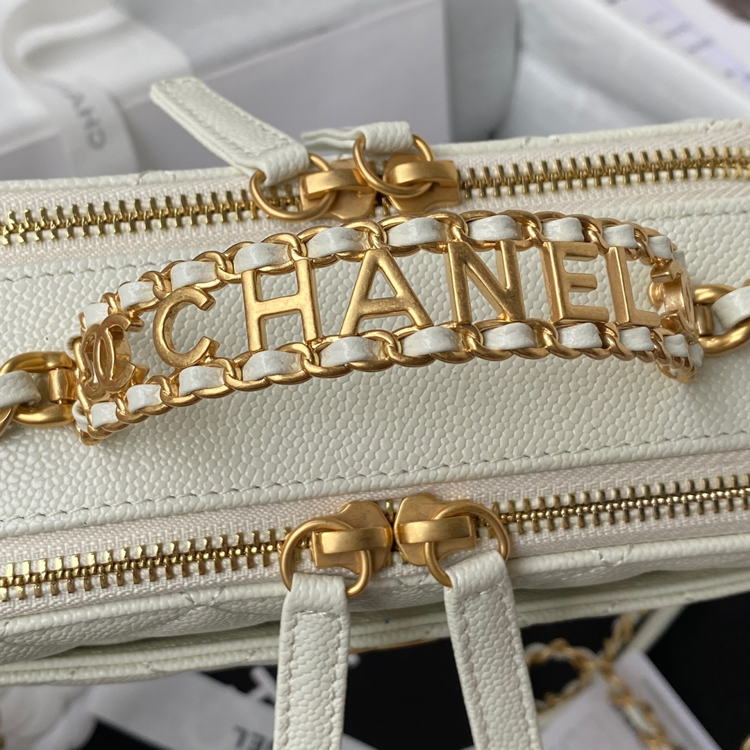 Chanel Camera Bag White Caviar Leather With Gold Hardware AP3222