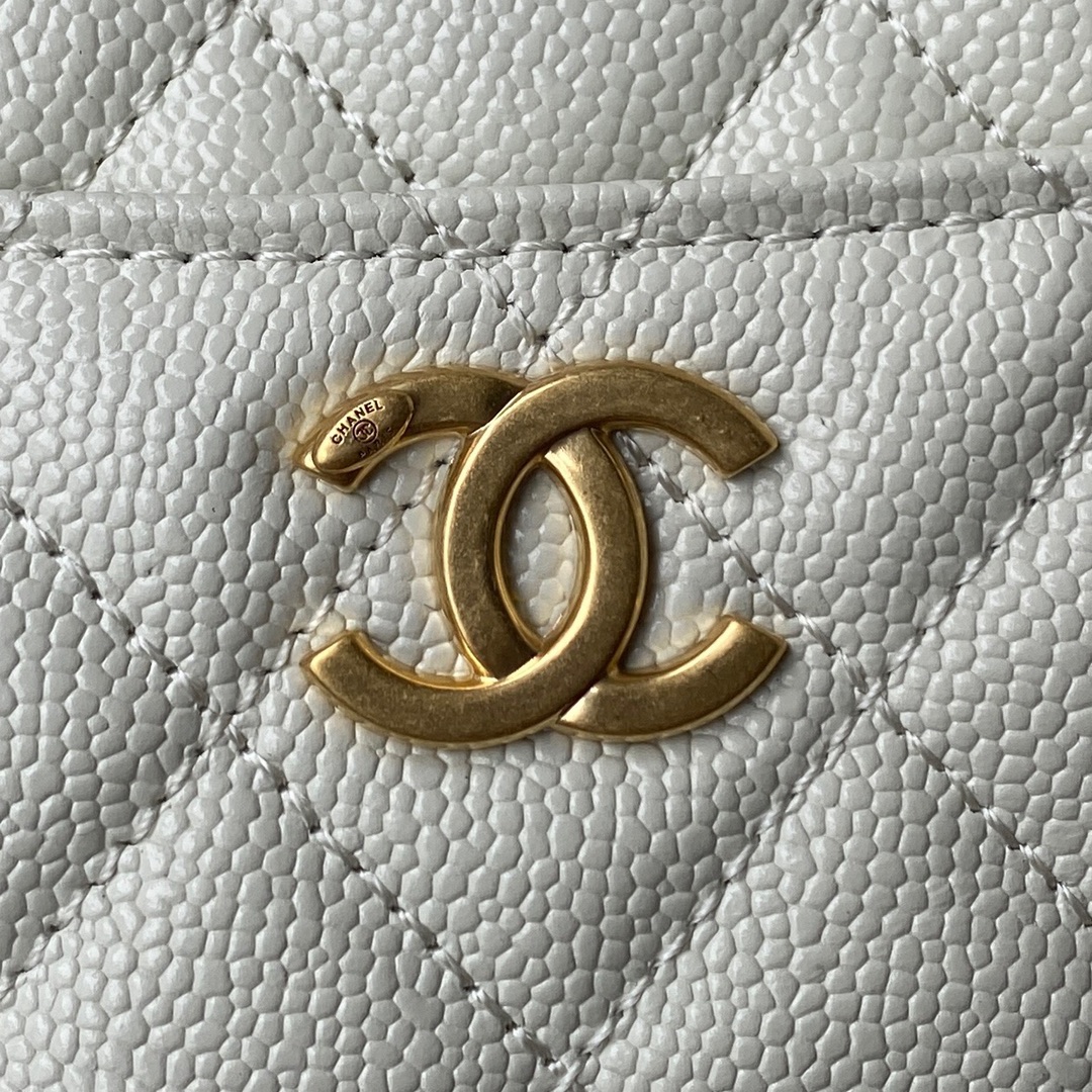 Chanel Camera Bag White Caviar Leather With Gold Hardware AP3222