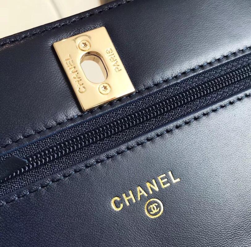 Chanel Classic Wallet On Chain Lambskin Gold Tone Metal Blue