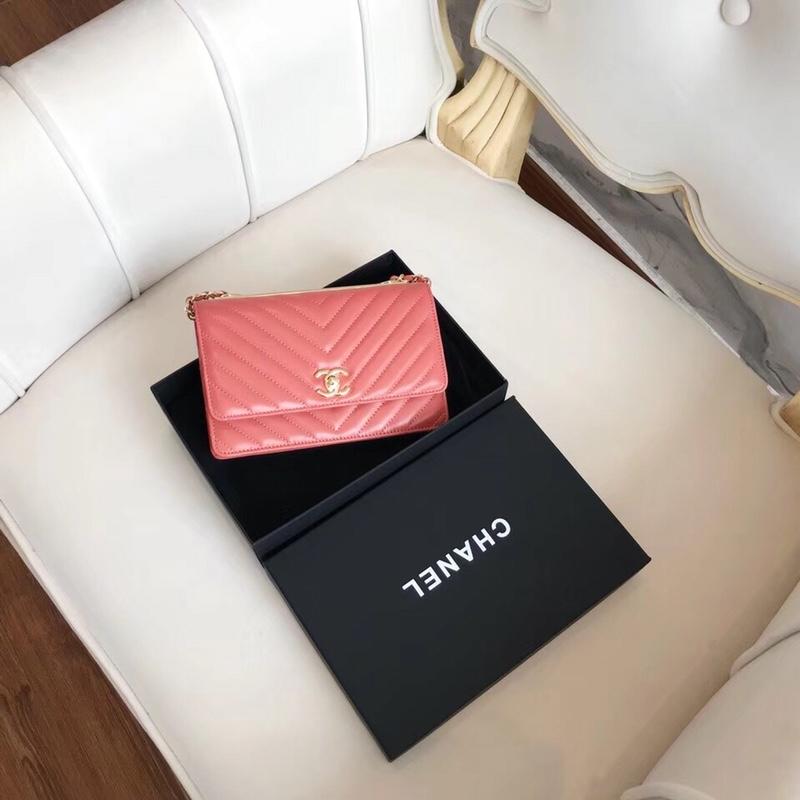 Chanel Classic Wallet On Chain Lambskin Gold Tone Metal Cherry Red