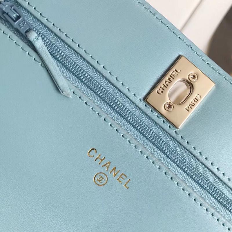 Chanel Classic Wallet On Chain Lambskin Gold Tone Metal Light Blue