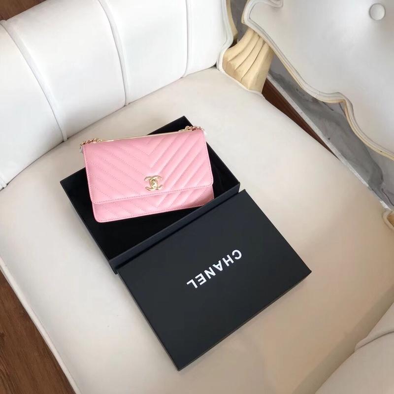 Chanel Classic Wallet On Chain Lambskin Gold Tone Metal Pink