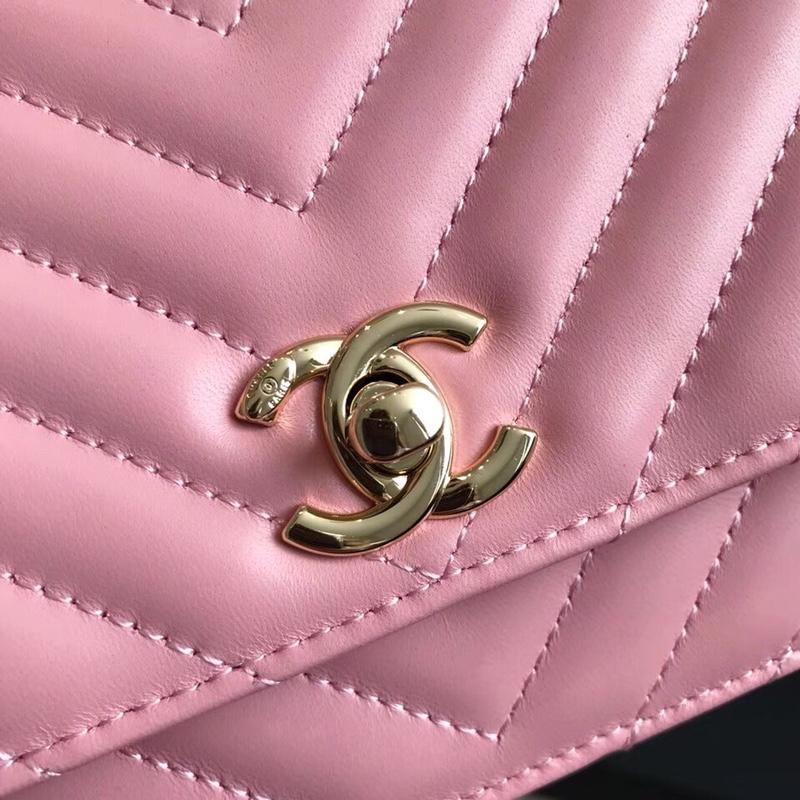 Chanel Classic Wallet On Chain Lambskin Gold Tone Metal Pink