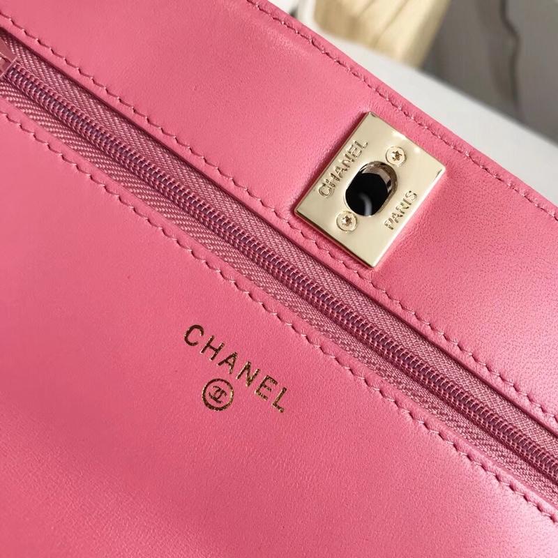 Chanel Classic Wallet On Chain Lambskin Gold Tone Metal Rose