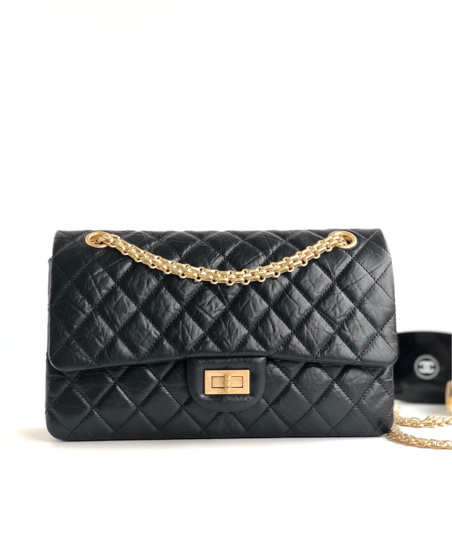 Chanel Classics 2.55 Handbag Aged Calfskin Gold Metal 25cm