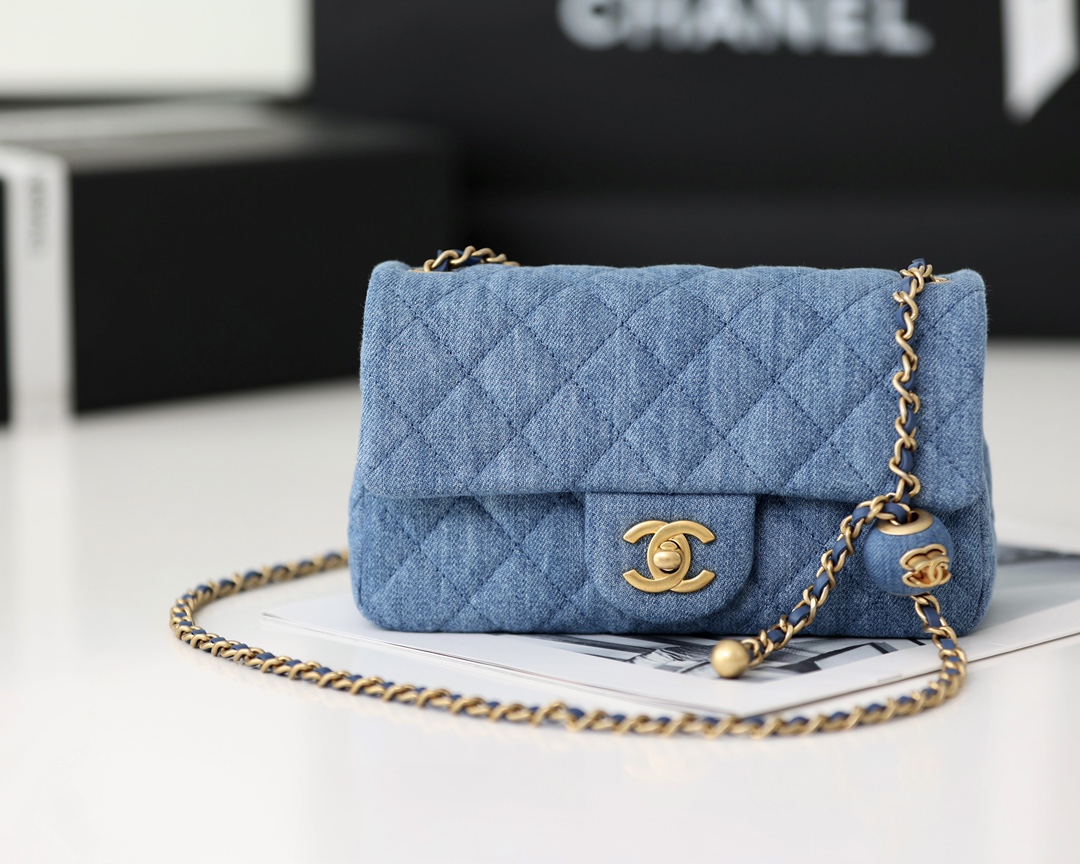 Chanel Classics Flap Bags Blue Denim 17CM and 20CM