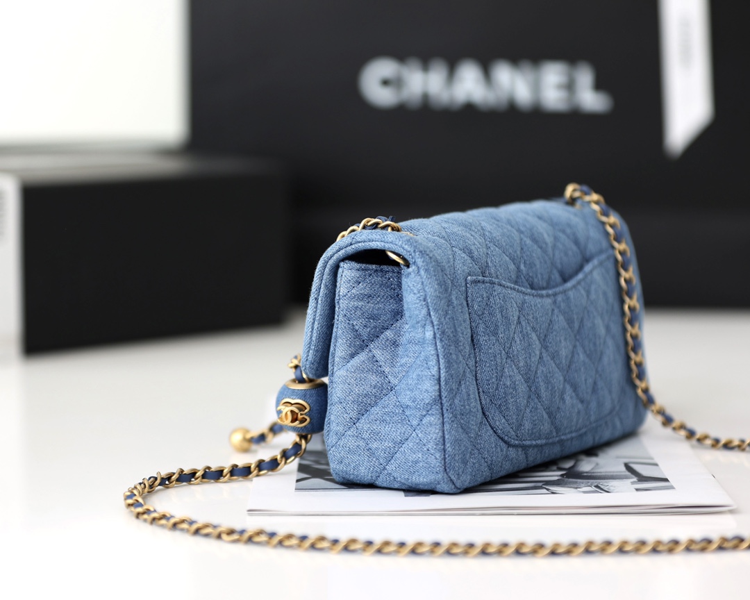 Chanel Classics Flap Bags Blue Denim 17CM and 20CM