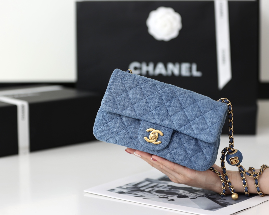 Chanel Classics Flap Bags Blue Denim 17CM and 20CM