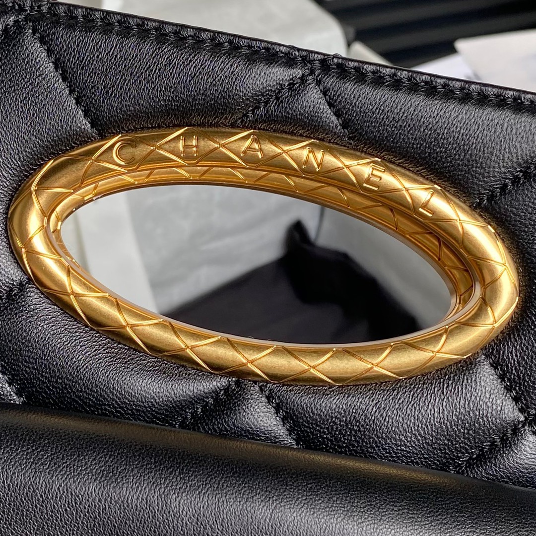 Chanel Clutch Lambskin Gold-Tone Metal  Black