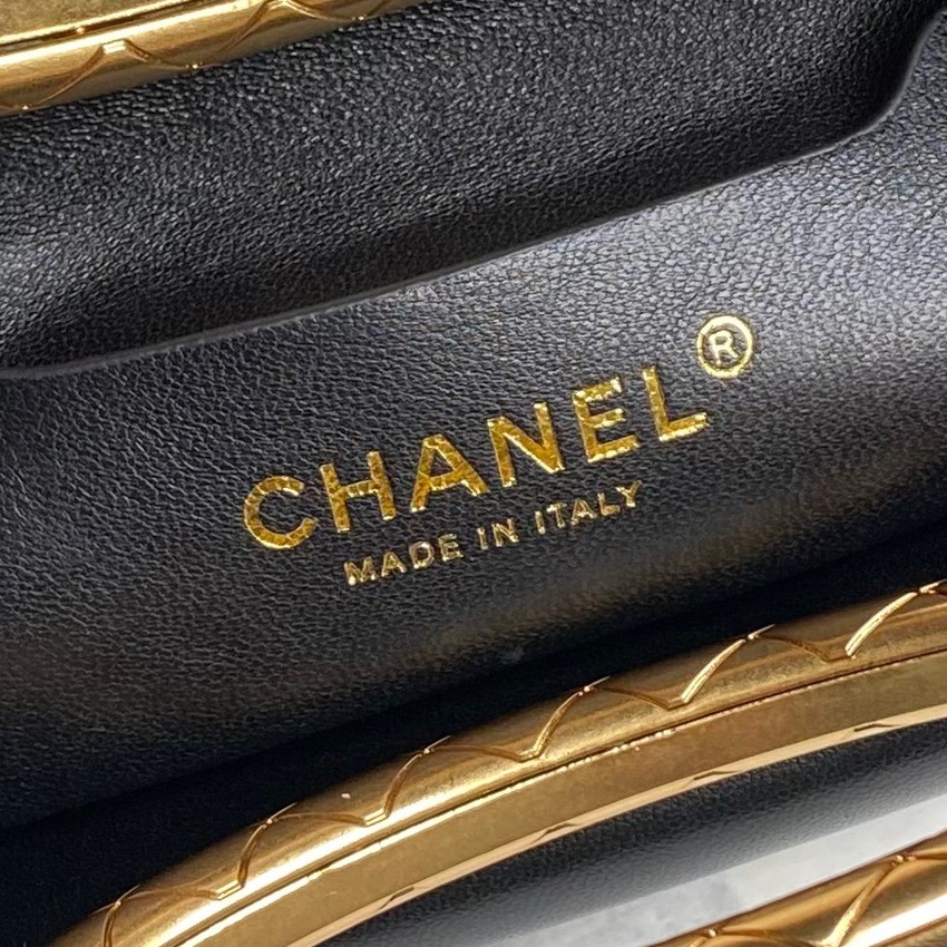 Chanel Clutch Lambskin Gold-Tone Metal  Black