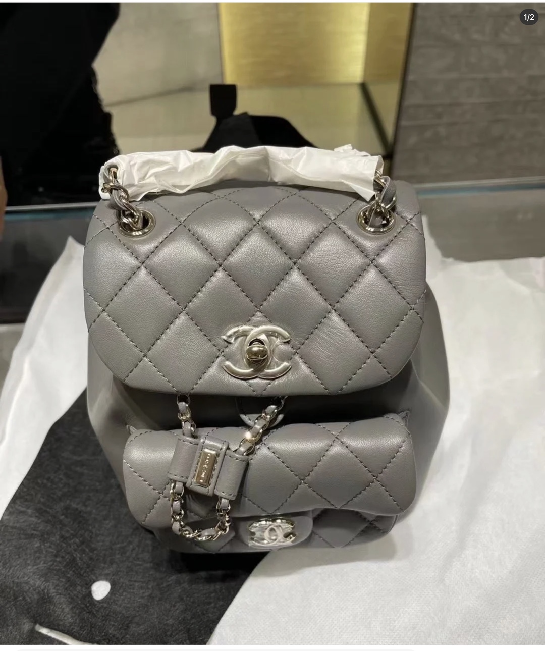 Chanel Duma Backpack Calfskin Gray