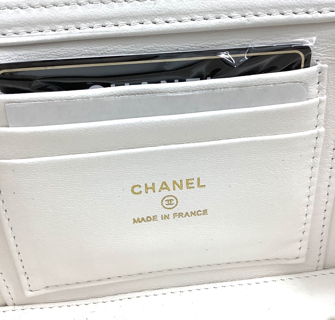 Chanel Gold Ball Mirror Base CC Logo Light White Long Vanity Case with Chain AP2303