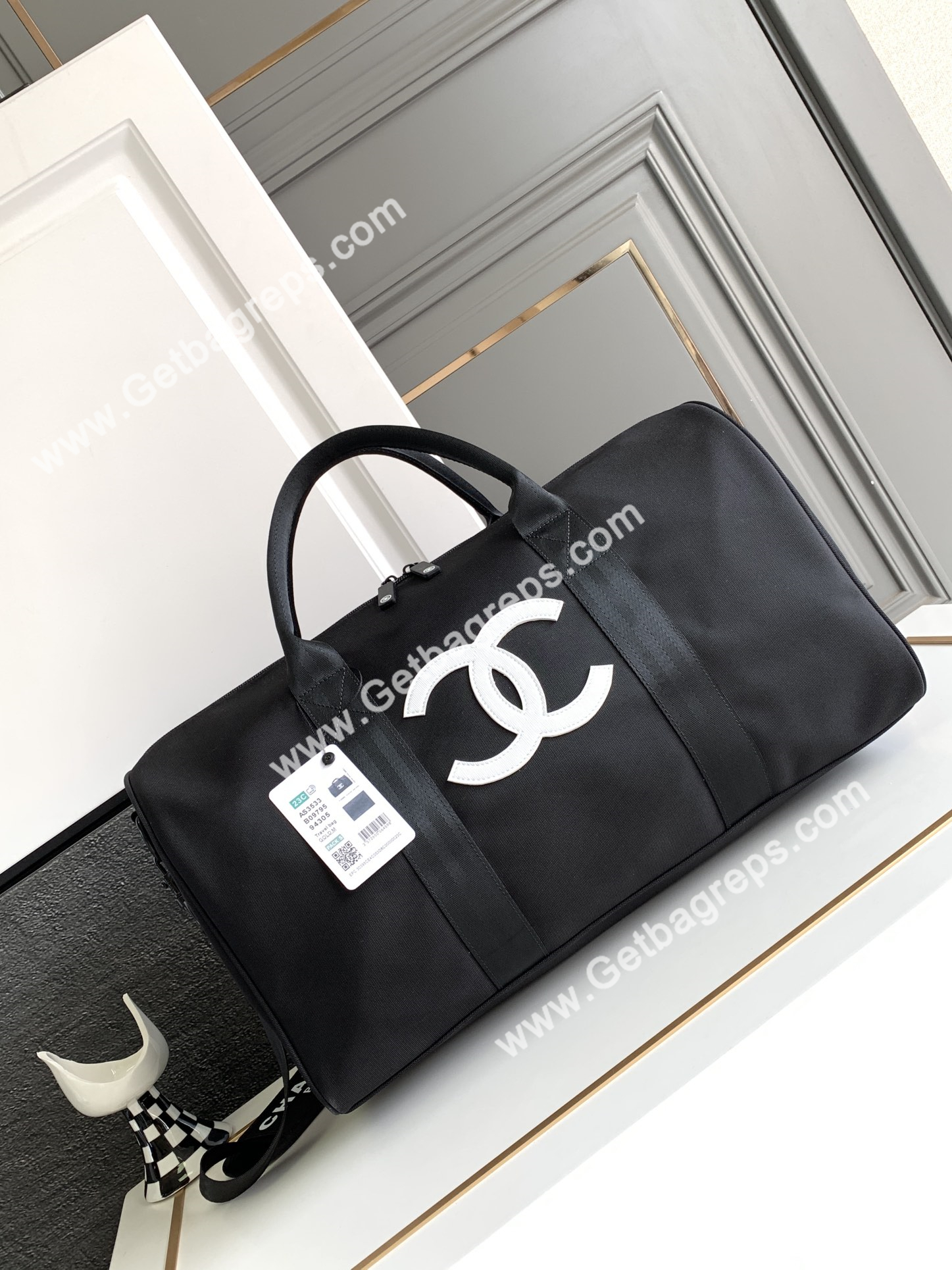 Chanel Gym Bag Black with White LOGO