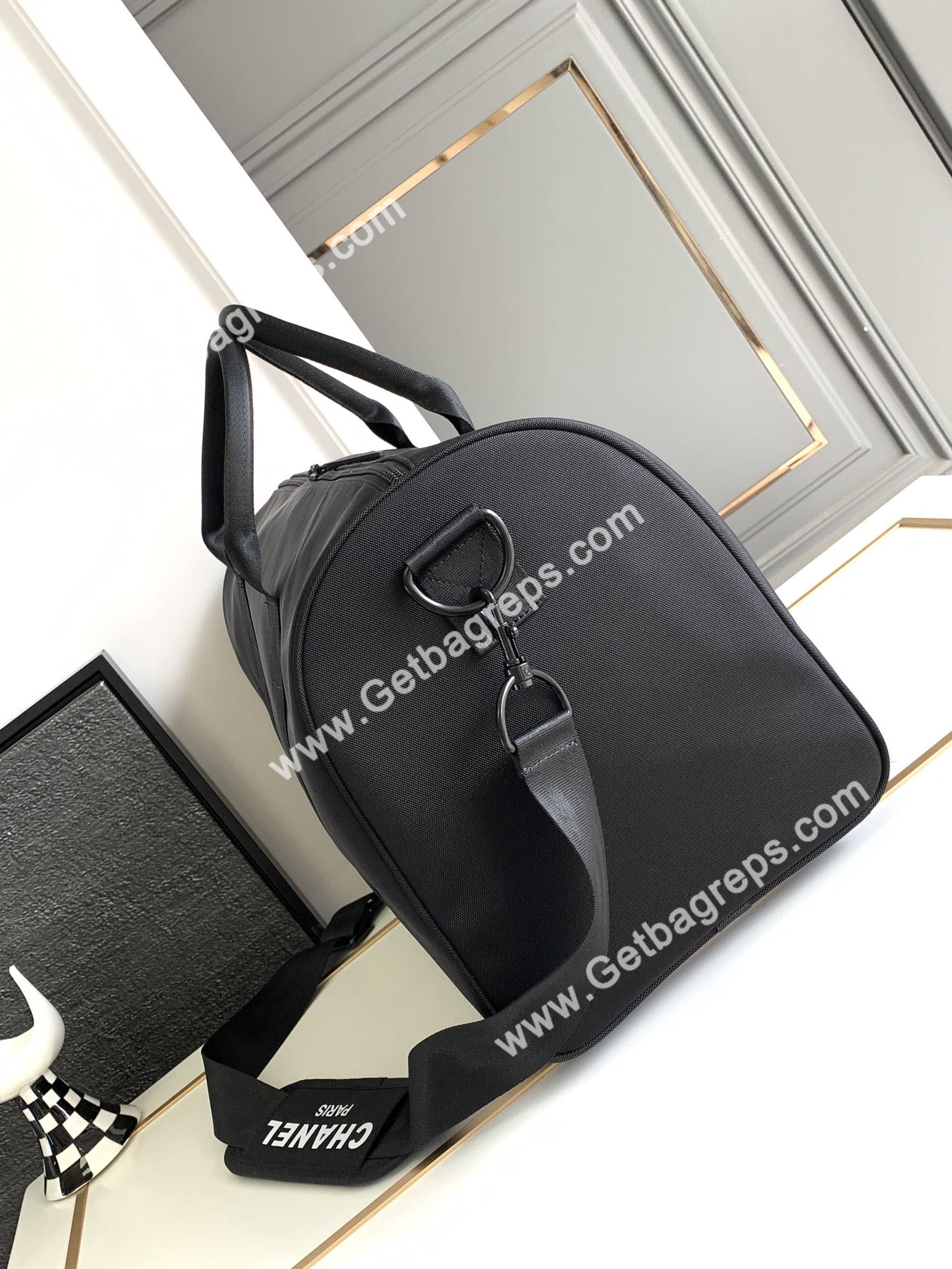 Chanel Gym Bag Black with White LOGO
