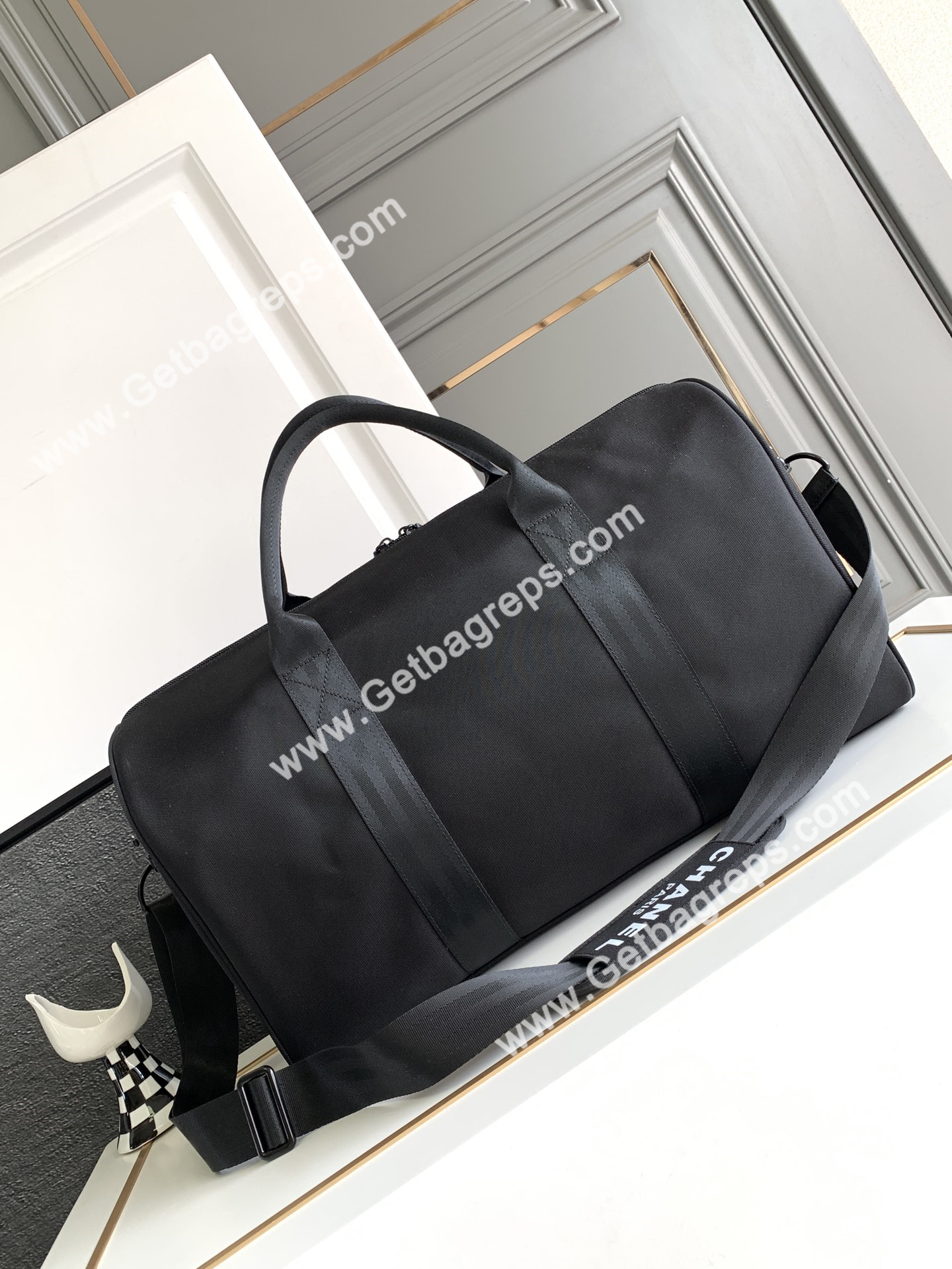 Chanel Gym Bag Black with White LOGO