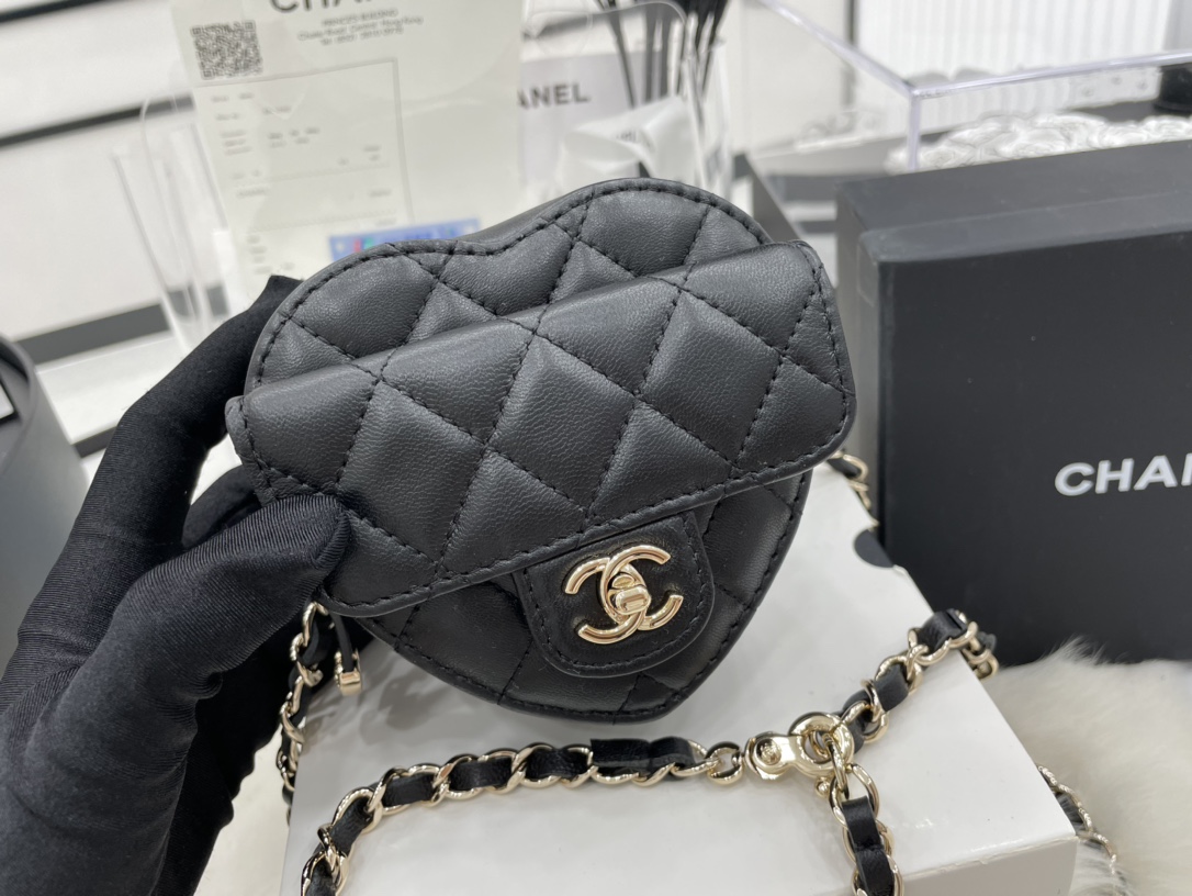 Chanel Heart Bag Lambskin  Gold-Tone Metal Black AS3191