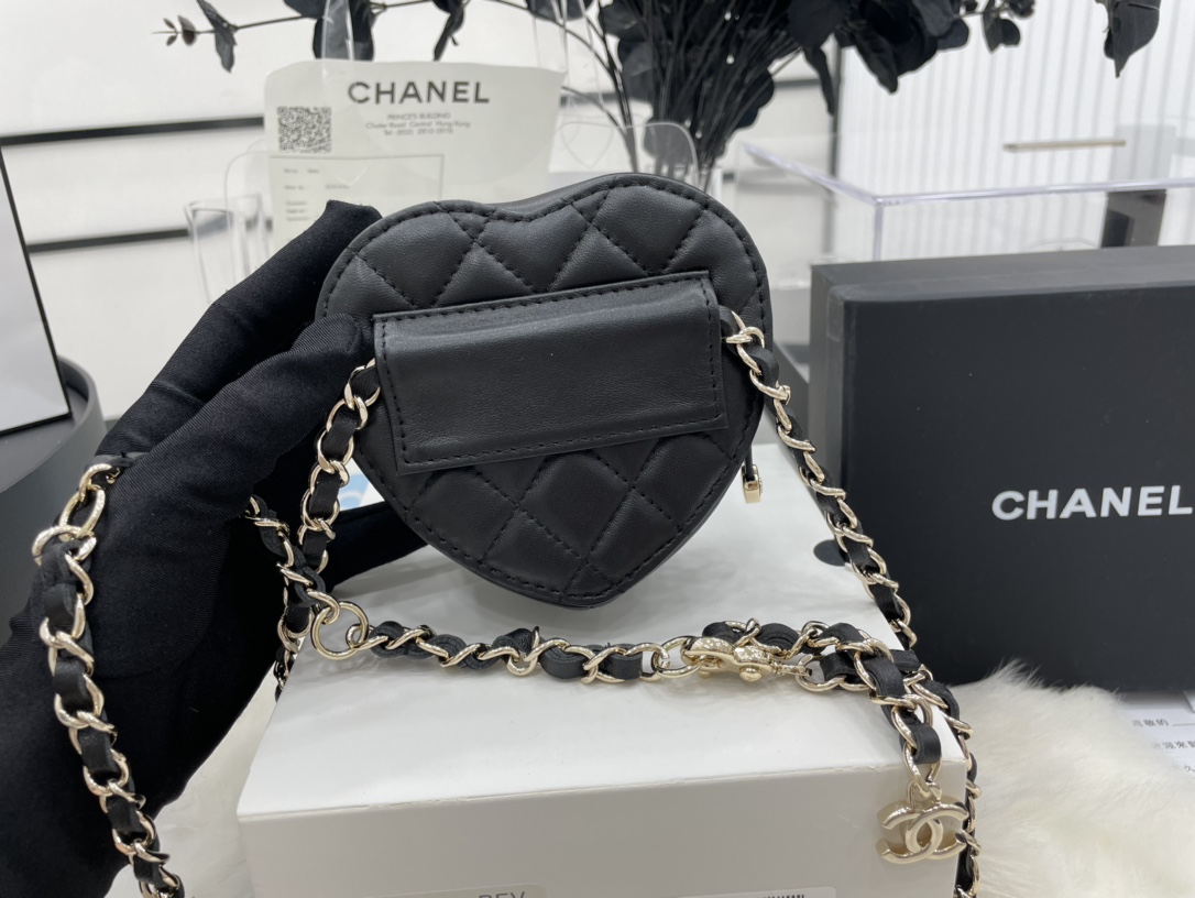 Chanel Heart Bag Lambskin  Gold-Tone Metal Black AS3191