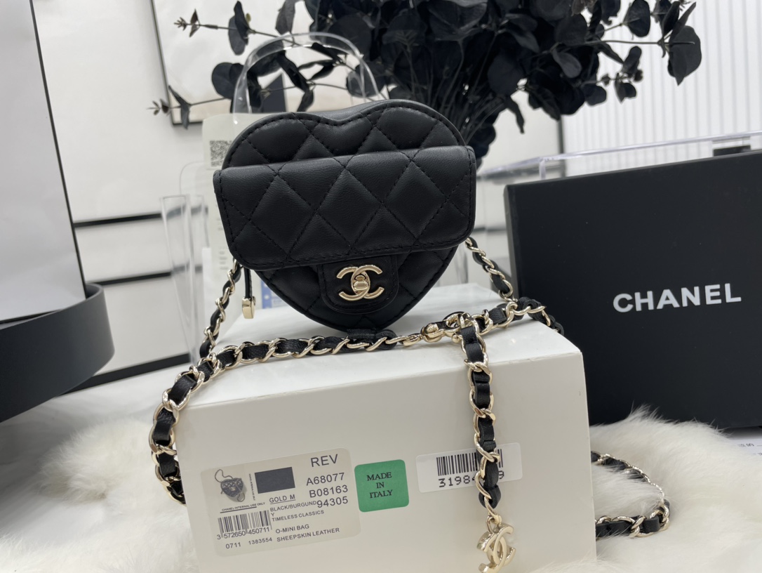 Chanel Heart Bag Lambskin  Gold-Tone Metal Black AS3191