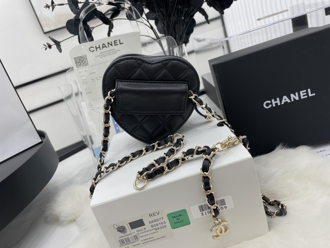 Chanel Heart Bag Lambskin  Gold-Tone Metal Black AS3191