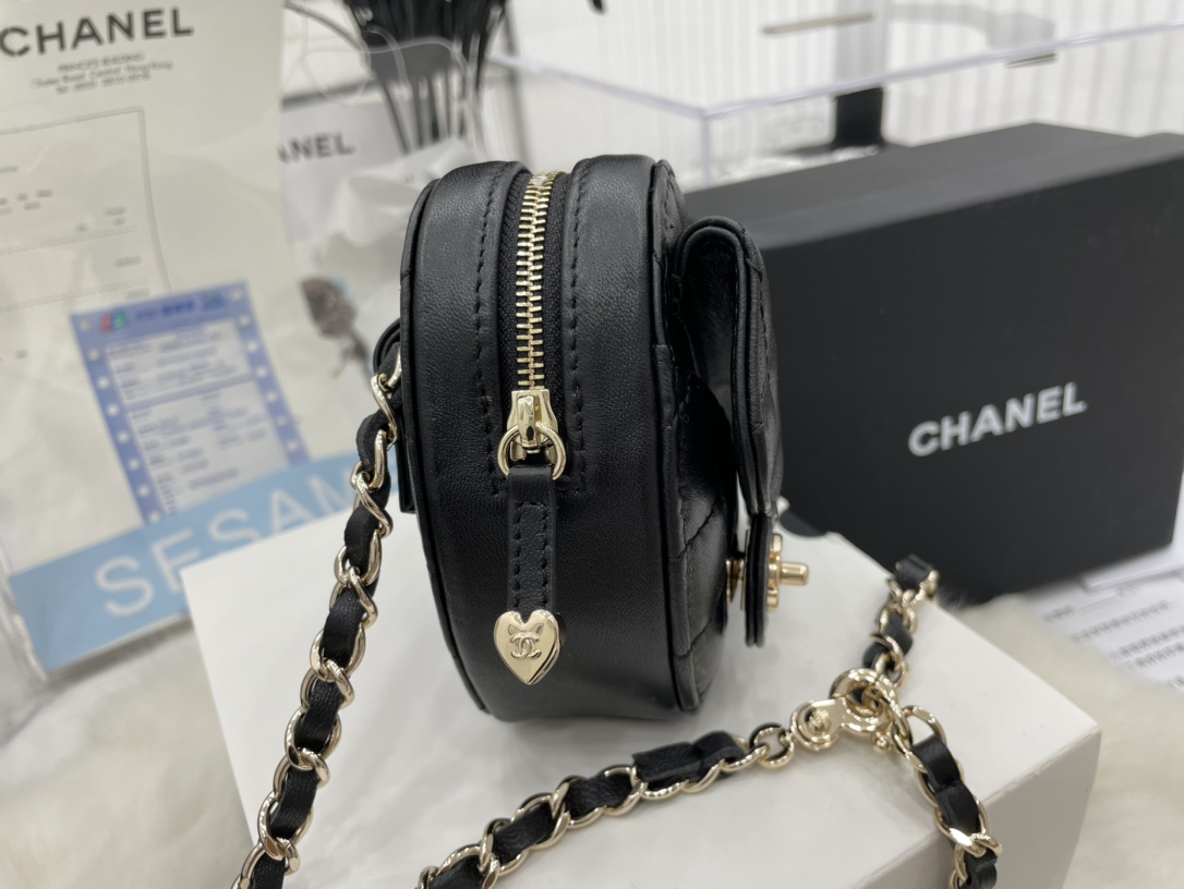 Chanel Heart Bag Lambskin  Gold-Tone Metal Black AS3191