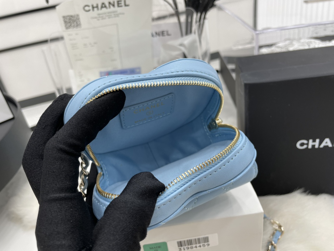 Chanel Heart Bag Lambskin  Gold-Tone Metal Blue AS3191