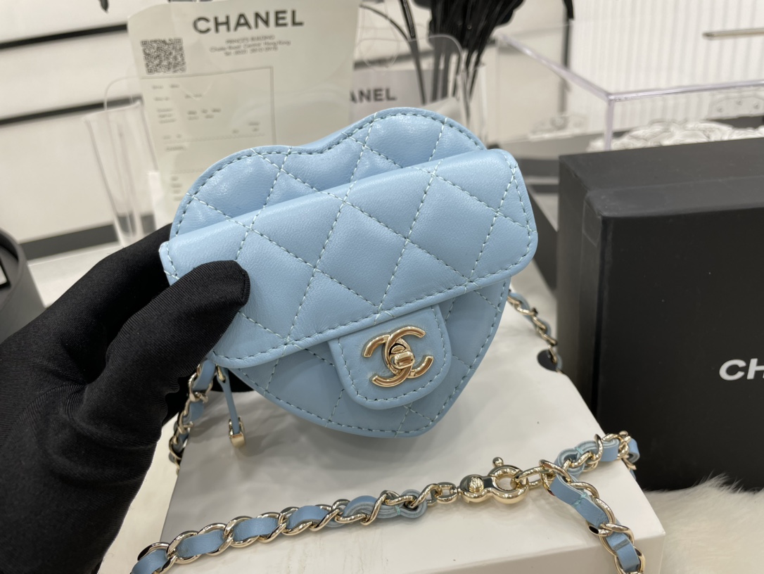 Chanel Heart Bag Lambskin  Gold-Tone Metal Blue AS3191