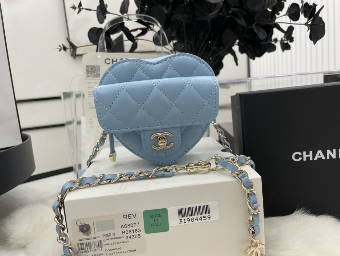 Chanel Heart Bag Lambskin  Gold-Tone Metal Blue AS3191