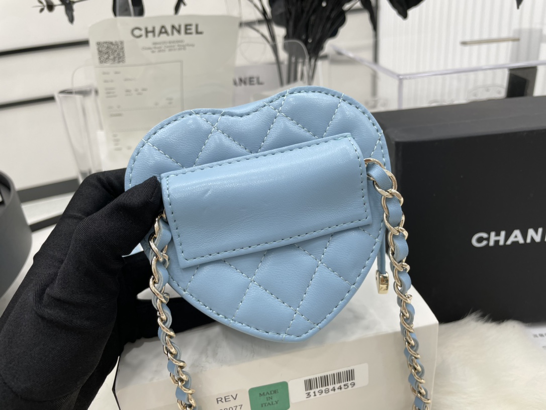 Chanel Heart Bag Lambskin  Gold-Tone Metal Blue AS3191