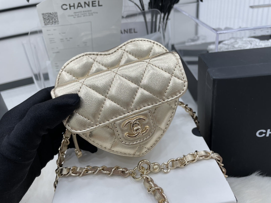 Chanel Heart Bag Lambskin  Gold-Tone Metal Gold AS3191