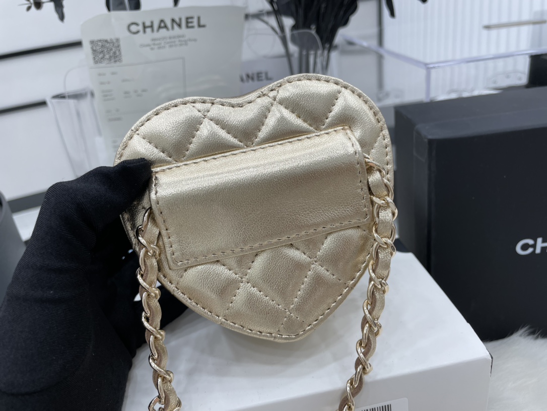 Chanel Heart Bag Lambskin  Gold-Tone Metal Gold AS3191