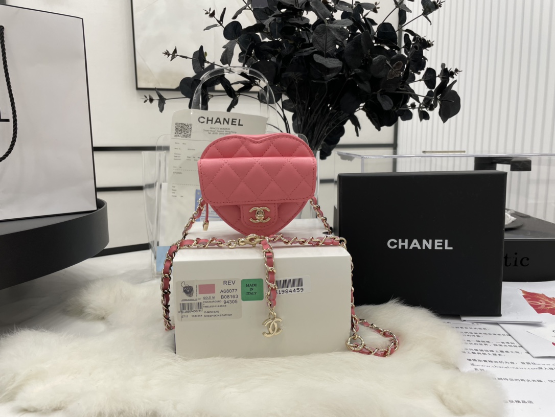 Chanel Heart Bag Lambskin  Gold-Tone Metal Peach AS3191