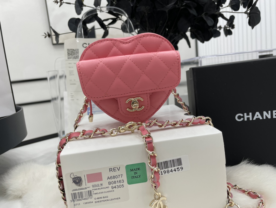 Chanel Heart Bag Lambskin  Gold-Tone Metal Peach AS3191