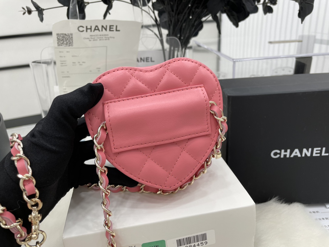 Chanel Heart Bag Lambskin  Gold-Tone Metal Peach AS3191