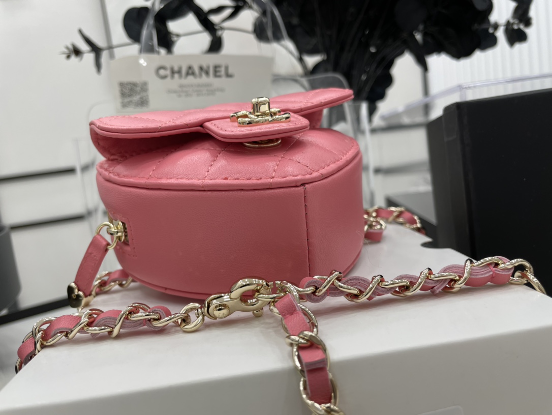 Chanel Heart Bag Lambskin  Gold-Tone Metal Peach AS3191