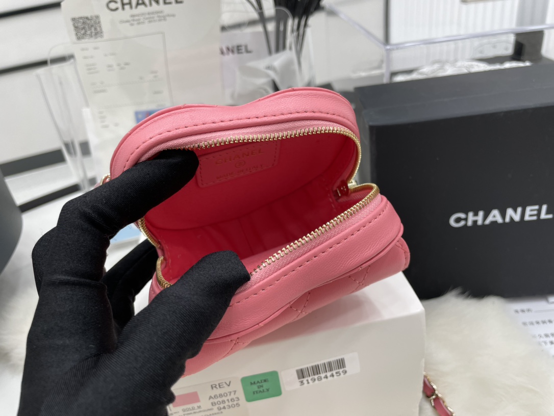 Chanel Heart Bag Lambskin  Gold-Tone Metal Peach AS3191