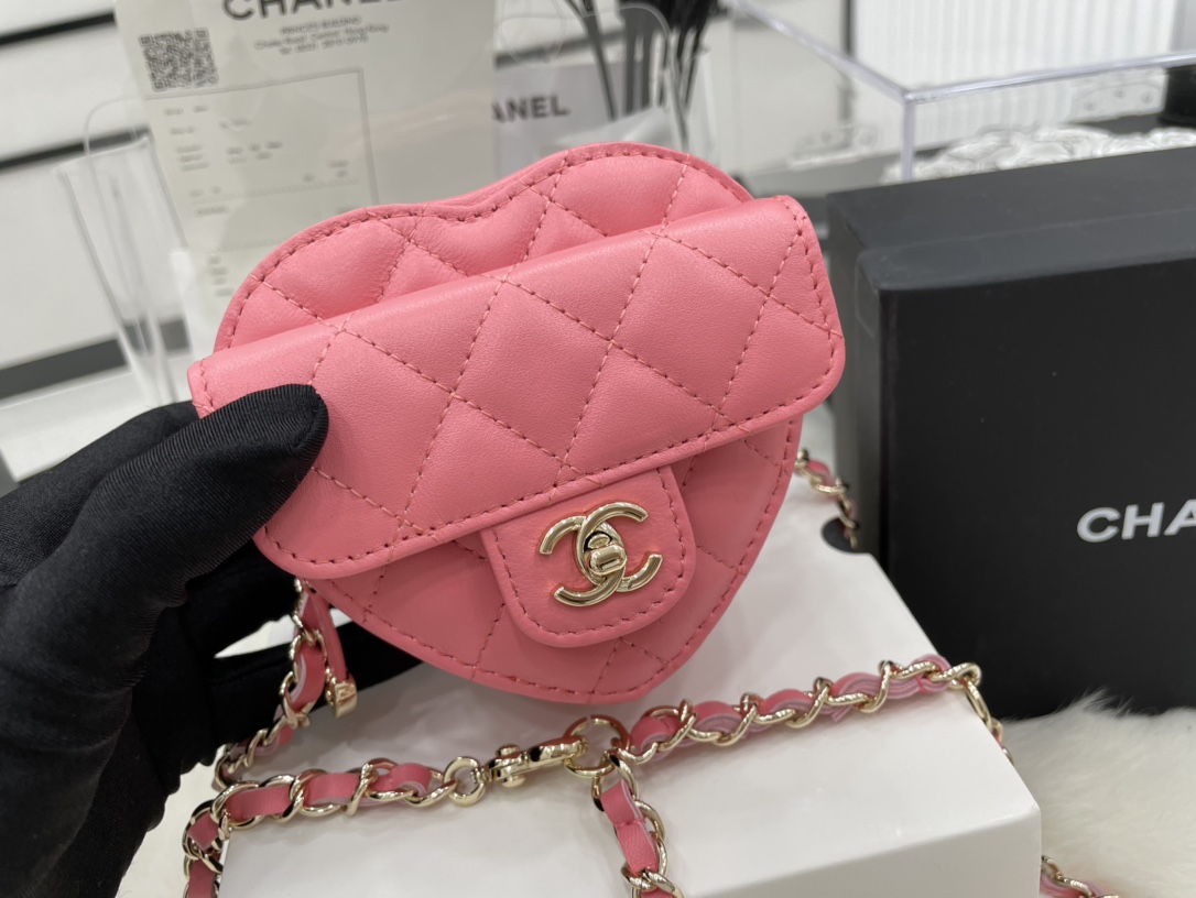 Chanel Heart Bag Lambskin  Gold-Tone Metal Peach AS3191