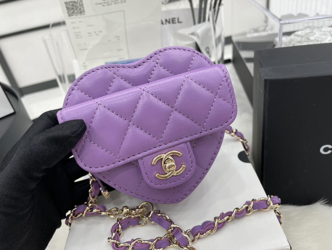 Chanel Heart Bag Lambskin  Gold-Tone Metal Purple AS3191