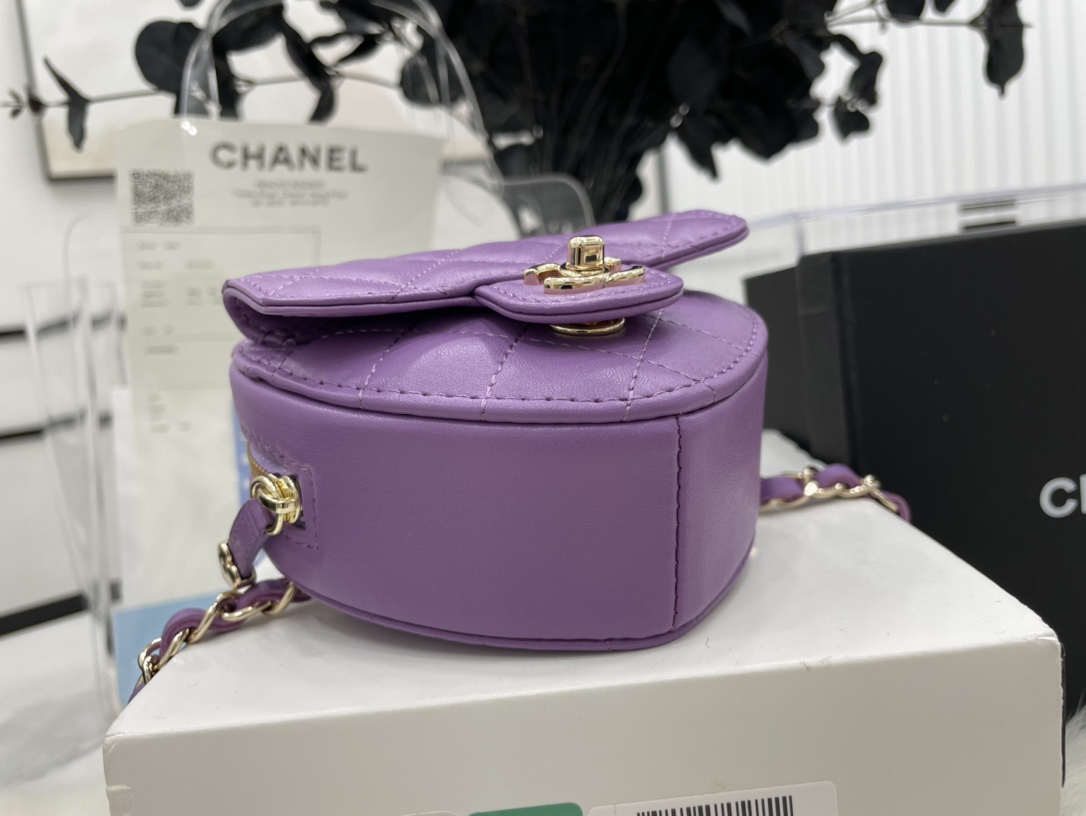 Chanel Heart Bag Lambskin  Gold-Tone Metal Purple AS3191