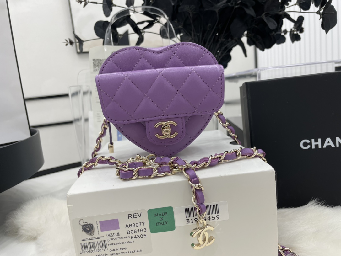 Chanel Heart Bag Lambskin  Gold-Tone Metal Purple AS3191