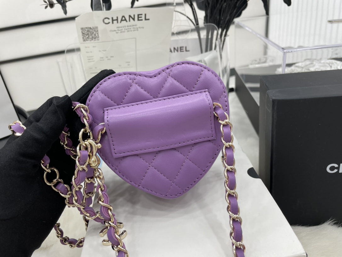 Chanel Heart Bag Lambskin  Gold-Tone Metal Purple AS3191