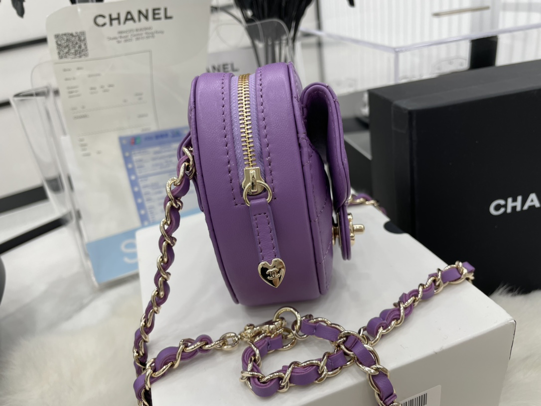 Chanel Heart Bag Lambskin  Gold-Tone Metal Purple AS3191