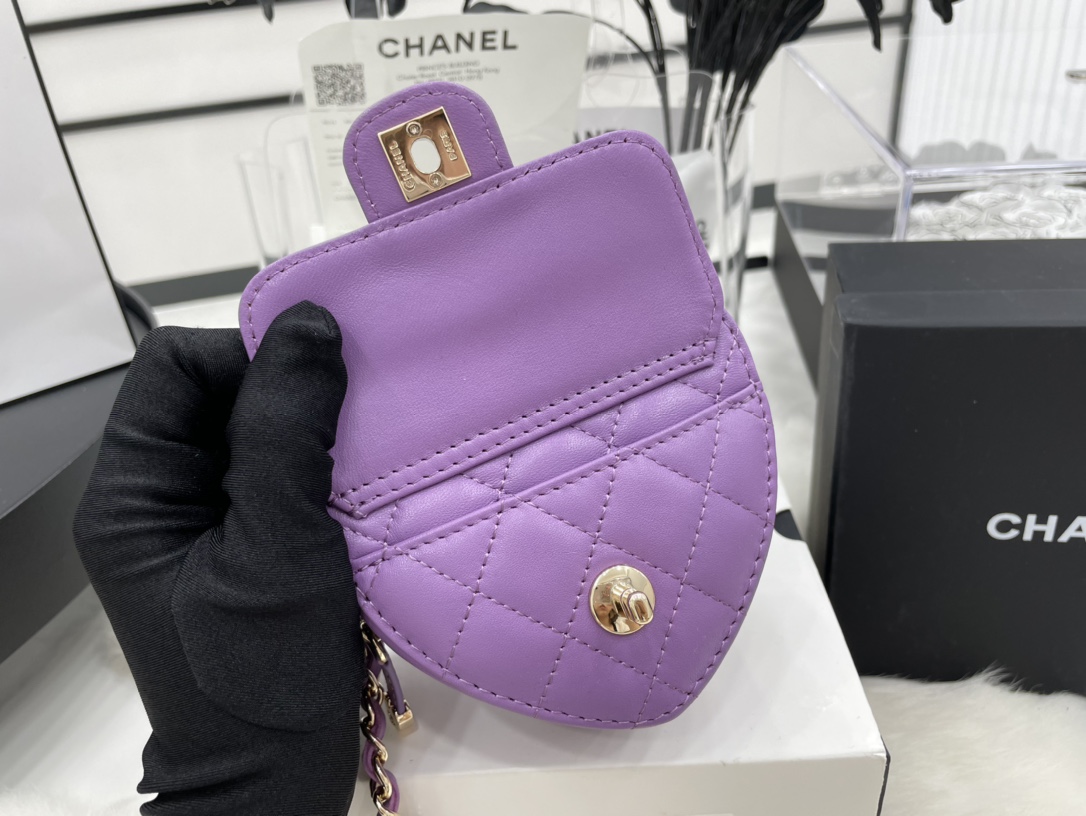 Chanel Heart Bag Lambskin  Gold-Tone Metal Purple AS3191