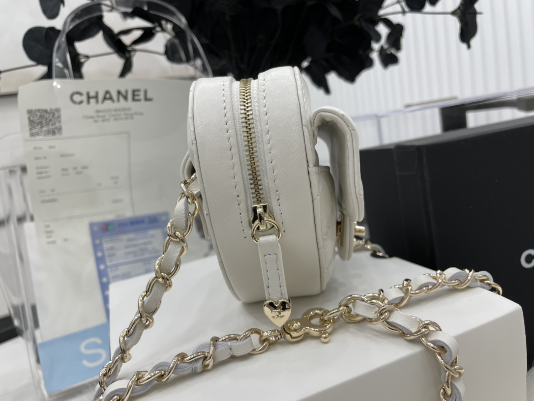 Chanel Heart Bag Lambskin  Gold-Tone Metal White AS3191