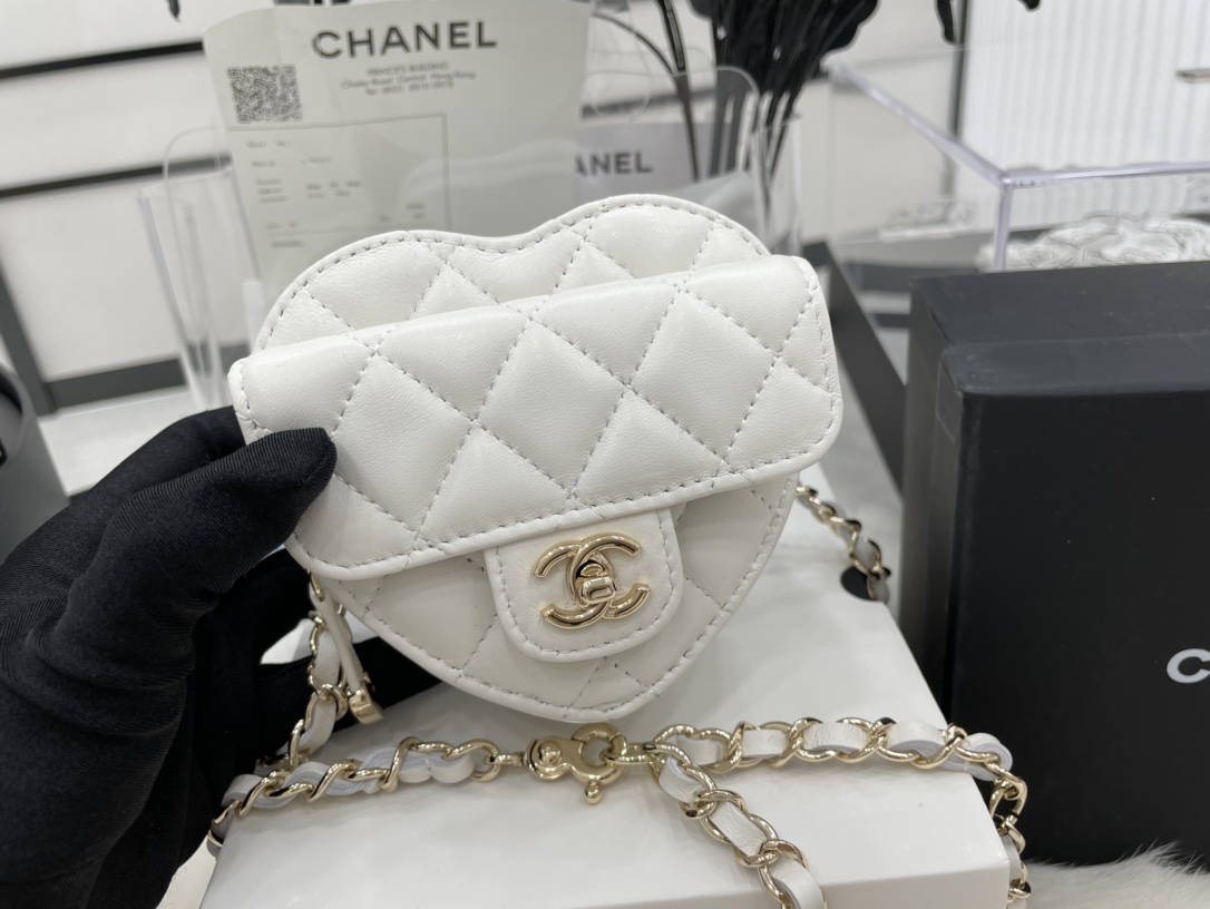 Chanel Heart Bag Lambskin  Gold-Tone Metal White AS3191