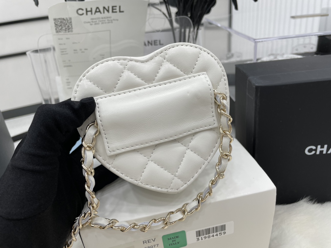 Chanel Heart Bag Lambskin  Gold-Tone Metal White AS3191